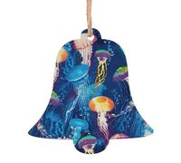 Décorations de Noël en bois avec méduses colorées, 4 motifs : ange, arbre de Noël, bonhomme de neige, clochette