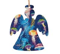 Décorations de Noël en bois avec méduses colorées, 4 motifs : ange, arbre de Noël, bonhomme de neige, clochette