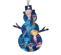Décorations de Noël en bois avec méduses colorées, 4 motifs : ange, arbre de Noël, bonhomme de neige, clochette