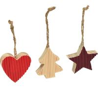 Décorations de Noël en bois Cœur Étoile Arbre Rouge 4,5cm 9 pièces
