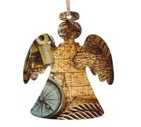 Décorations de Noël en bois en forme d'ange - Boussole festive et carte du monde ancienne imprimée - Décoration d'intérieur parfaite pour les amis