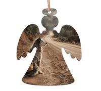 Décorations de Noël en bois en forme d'ange - Motif chiot qui attend sur le bord de la route