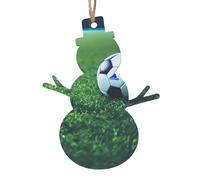 Décorations de Noël en bois en forme de bonhomme de neige - Ballon de football sur herbe - Décoration à suspendre avec flocons de neige et formes de Père Noël