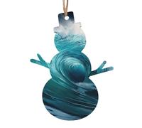 Décorations de Noël en bois en forme de bonhomme de neige - Belles vagues de l'océan - Décoration à suspendre avec flocons de neige et formes de Père Noël