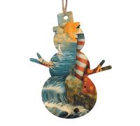 Décorations de Noël en bois en forme de bonhomme de neige - Motif phare de mer - Décoration à suspendre avec flocons de neige et formes de Père Noël