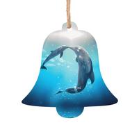 Décorations de Noël en bois en forme de cloche - Arbre de Noël festif baiser motif conte de dauphin imprimé décoration à suspendre - Décoration d'intérieur parfaite pour les amis
