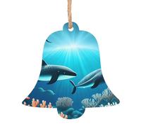 Décorations de Noël en bois en forme de cloche - Baleines sous la mer - Décorations à suspendre pour sapin de Noël - Idéal pour la maison, les murs, les portes, les fenêtres