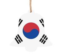 Décorations de Noël en bois en forme de cloche - Drapeau de sapin de Noël festif de la République de Corée imprimé Décoration à suspendre - Décoration d'intérieur parfaite pour les amis