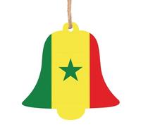 Décorations de Noël en bois en forme de cloche - Motif drapeau du Sénégal - Décoration de sapin et décorations d'intérieur