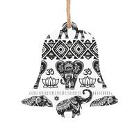 Décorations de Noël en bois en forme de cloche - Motif éléphant bohème imprimé différentes formes pour sapin de Noël, décoration de maison et de bureau
