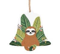 Décorations de Noël en bois en forme de cloche - Motif paresseux et feuilles mignons imprimés différentes formes pour sapin de Noël, décoration de maison et de bureau