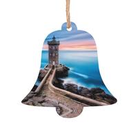 Décorations de Noël en bois en forme de cloche - Motif phare de plage - Différentes formes pour sapin de Noël, décoration de maison et de bureau