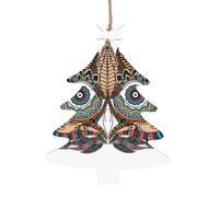 Décorations de Noël en bois en forme de sapin de Noël - Hibou dans un totem africain indien imprimé arbre de Noël à suspendre pour la maison, le bureau, la cheminée - Décoration de fête de vacances