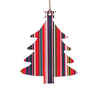 Décorations de Noël en bois en forme de sapin de Noël - Motif rayures colorées - Décoration à suspendre avec flocons de neige et formes de Père Noël