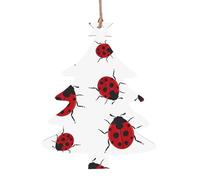 Décorations de Noël en bois en forme de sapin de Noël - Sept étoiles coccinelles imprimées Décorations à suspendre avec Père Noël, ange, cloche et bonhomme de neige