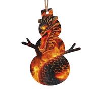 Décorations de Noël en bois imprimé dragon chinois de feu - 4 formes au choix : ange, cloche, arbre, bonhomme de neige | Bois sculpté respectueux de l'environnement pour décoration de sapin de Noël
