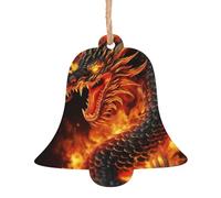 Décorations de Noël en bois imprimé dragon chinois de feu - 4 formes au choix : ange, cloche, arbre, bonhomme de neige | Bois sculpté respectueux de l'environnement pour décoration de sapin de Noël