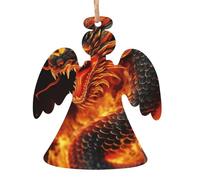 Décorations de Noël en bois imprimé dragon chinois de feu - 4 formes au choix : ange, cloche, arbre, bonhomme de neige | Bois sculpté respectueux de l'environnement pour décoration de sapin de Noël