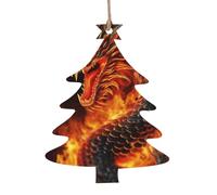 Décorations de Noël en bois imprimé dragon chinois de feu - 4 formes au choix : ange, cloche, arbre, bonhomme de neige | Bois sculpté respectueux de l'environnement pour décoration de sapin de Noël