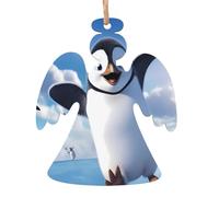 Décorations de Noël en bois imprimé pingouin heureux - 4 formes au choix : ange, cloche, arbre, bonhomme de neige | Bois sculpté respectueux de l'environnement pour décoration de sapin de Noël avec