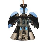 Décorations de Noël en bois imprimées avec imprimé cockpit d'avion - 4 options de formes : ange, cloche, arbre, bonhomme de neige | Bois sculpté respectueux de l'environnement pour décoration de sapin