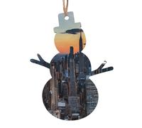 Décorations de Noël en bois imprimées de la ville de New York - 4 options de formes : ange, cloche, arbre, bonhomme de neige | Bois sculpté respectueux de l'environnement pour décoration de sapin de