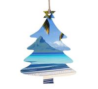 Décorations de Noël en bois imprimées de plages de Tahiti - Pendentifs à suspendre pour la maison, les fêtes, les cadeaux de Noël