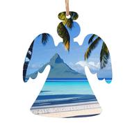 Décorations de Noël en bois imprimées de plages de Tahiti - Pendentifs à suspendre pour la maison, les fêtes, les cadeaux de Noël