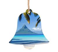 Décorations de Noël en bois imprimées de plages de Tahiti - Pendentifs à suspendre pour la maison, les fêtes, les cadeaux de Noël