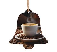 Décorations de Noël en bois imprimées en forme de tasse à café et grains de café - 4 options de formes : ange, cloche, arbre, bonhomme de neige | Bois sculpté respectueux de l'environnement pour