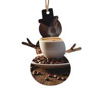 Décorations de Noël en bois imprimées en forme de tasse à café et grains de café - 4 options de formes : ange, cloche, arbre, bonhomme de neige | Bois sculpté respectueux de l'environnement pour