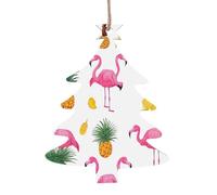 Décorations de Noël en bois imprimées flamants roses et ananas - 4 options de formes : ange, cloche, arbre, bonhomme de neige | Bois sculpté respectueux de l'environnement pour décoration de sapin de