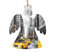 Décorations de Noël en bois imprimées Love from New York - 4 formes au choix : ange, cloche, arbre, bonhomme de neige | Bois sculpté respectueux de l'environnement pour décoration de sapin de Noël