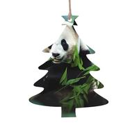 Décorations de Noël en bois imprimées panda - 4 options de formes : ange, cloche, arbre, bonhomme de neige | Bois sculpté respectueux de l'environnement pour décoration de sapin de Noël avec cordon de