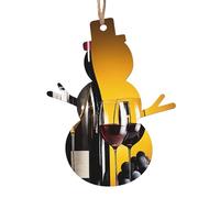 Décorations de Noël en bois imprimées raisins, bouteilles de vin et boissons - 4 options de formes : ange, cloche, arbre, bonhomme de neige | Bois sculpté respectueux de l'environnement pour