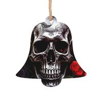 Décorations de Noël en bois imprimées tête de mort d'Halloween - 4 options de formes : ange, cloche, arbre, bonhomme de neige | Bois sculpté respectueux de l'environnement pour décoration de sapin de