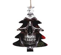 Décorations de Noël en bois imprimées tête de mort d'Halloween - 4 options de formes : ange, cloche, arbre, bonhomme de neige | Bois sculpté respectueux de l'environnement pour décoration de sapin de