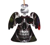 Décorations de Noël en bois imprimées tête de mort d'Halloween - 4 options de formes : ange, cloche, arbre, bonhomme de neige | Bois sculpté respectueux de l'environnement pour décoration de sapin de