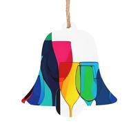 Décorations de Noël en bois imprimées verres à cocktail et bouteilles de vin - 4 options de formes : ange, cloche, arbre, bonhomme de neige | Bois sculpté respectueux de l'environnement pour