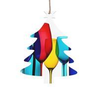 Décorations de Noël en bois imprimées verres à cocktail et bouteilles de vin - 4 options de formes : ange, cloche, arbre, bonhomme de neige | Bois sculpté respectueux de l'environnement pour