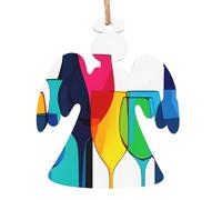 Décorations de Noël en bois imprimées verres à cocktail et bouteilles de vin - 4 options de formes : ange, cloche, arbre, bonhomme de neige | Bois sculpté respectueux de l'environnement pour