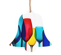 Décorations de Noël en bois imprimées verres à cocktail et bouteilles de vin - 4 options de formes : ange, cloche, arbre, bonhomme de neige | Bois sculpté respectueux de l'environnement pour