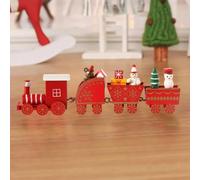 Décorations de Noël en bois massif, mini train Père Noël, bonhomme de neige, ours pour armoire, bureau, fête, vacances, décoration festive (rouge)