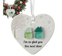 Décorations de Noël en céramique 8 x 8 x 2 cm | Décoration en forme de cœur en céramique à suspendre avec inscription « Live Next Door To You » pour porte, arbre de Noël en céramique | Décoration de