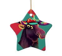 Décorations de Noël en céramique à motif élan - Décoration de Noël à suspendre - Pendentifs festifs