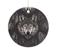 Décorations de Noël en céramique à motif tête de loup 7,6 cm - Décoration ronde double face à suspendre pour maison, fête, hôtel, cadeau pour enseignant, voisin, ami