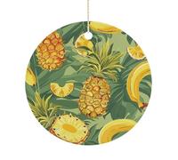 Décorations de Noël en céramique ananas et bananes 7,6 cm - Décoration ronde double face à suspendre pour maison, fête, hôtel, cadeau pour enseignant, voisin, ami
