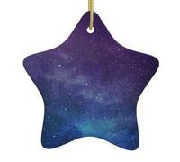 Décorations de Noël en céramique avec impression interstellaire - Univers avec étoiles et galaxie - Ornements vintage avec cordon de suspension