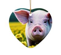 Décorations de Noël en céramique avec imprimé cochon et fleur de viol, décorations de Noël en forme de cœur et d'étoile