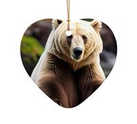 Décorations de Noël en céramique avec imprimé ours brun et ours blancs, décorations de Noël mignonnes en forme de cœur et d'étoile